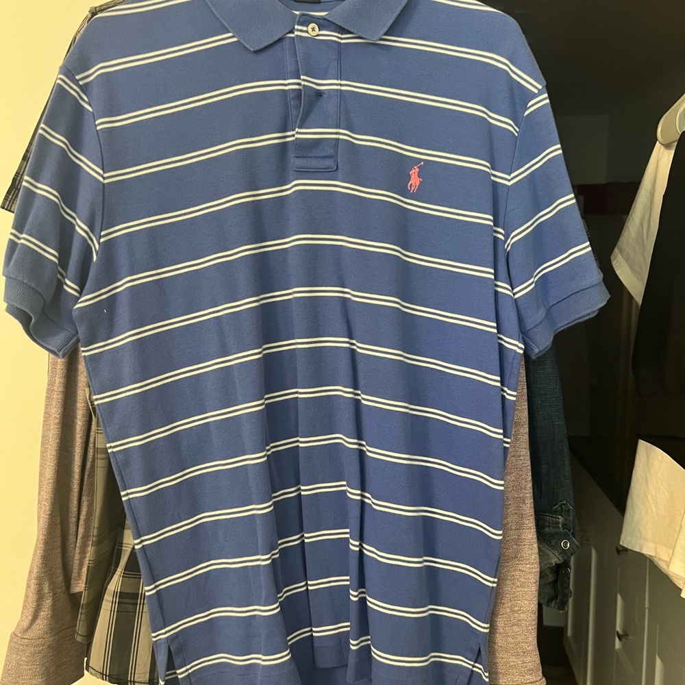 Ralph Lauren Blue and White Striped Polo Shirt